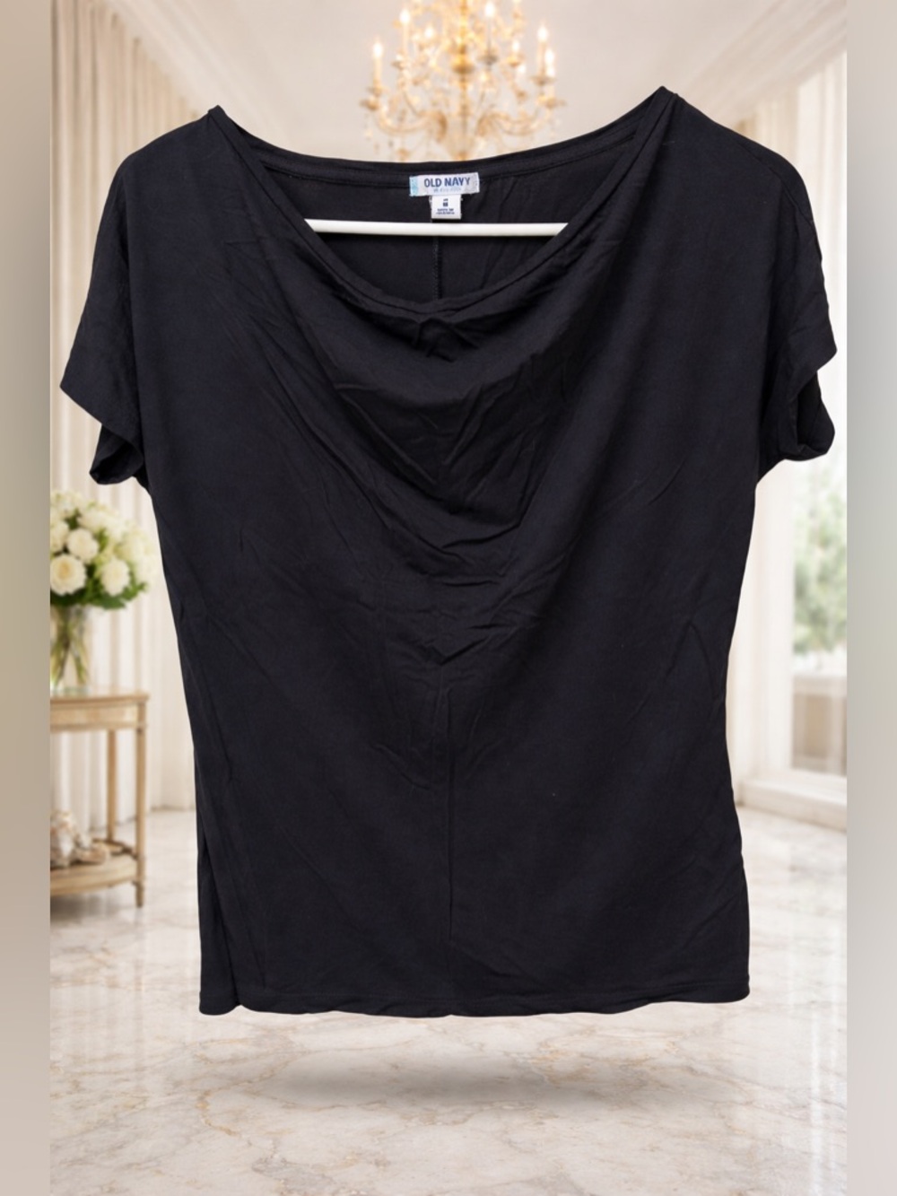 Old Navy Black Draped Cowl Neck Short Sleeve Tee